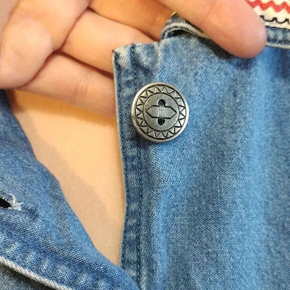 VTG 90s Floral Denim Embroidered Button Front Cottagecore Cardigan XL - Picture 9 of 16